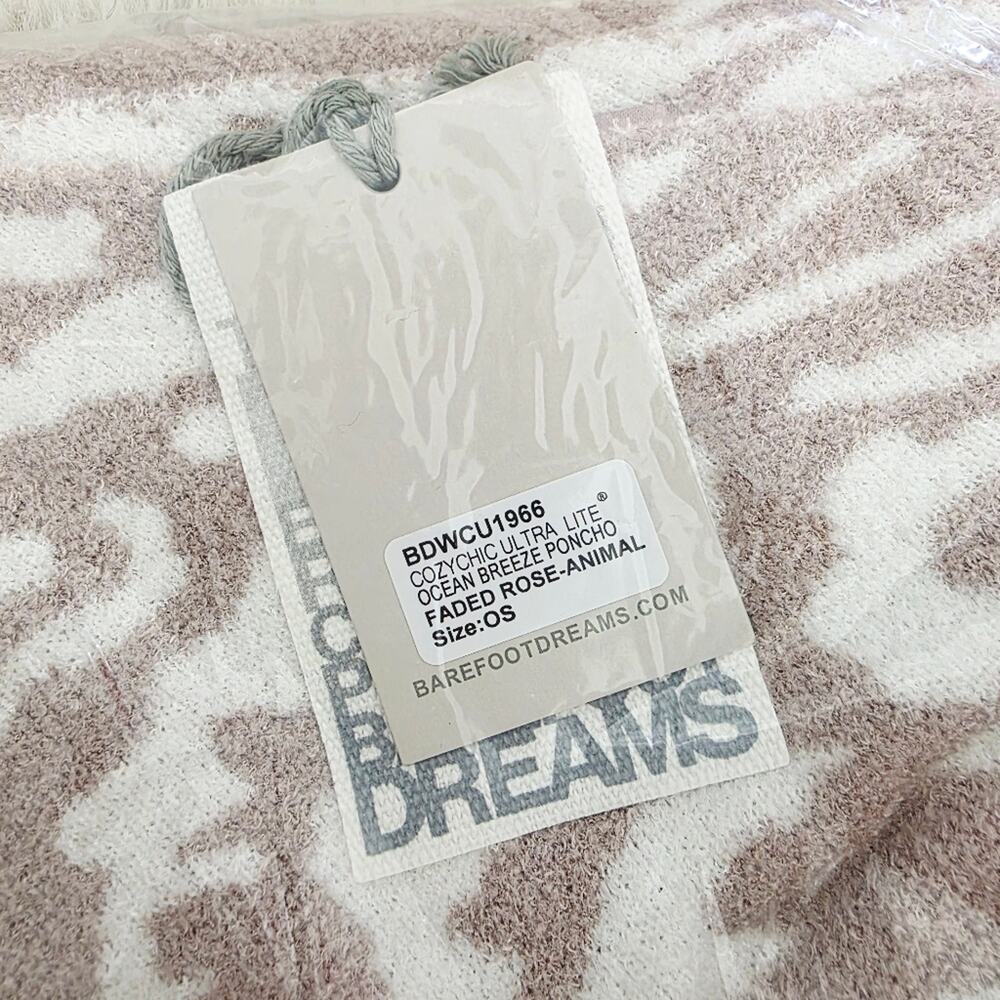 NEW Barefoot Dreams CozyChic Ultra Lite Faded Rose Pink Animal Poncho Wrap OS - Picture 8 of 10